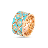 Anello Mikou a tre file con smalto azzurro e diamanti