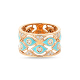 Anello Mikou a due file con smalto azzurro e diamanti