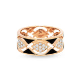 Anello Mikou a due file con smalto nero e diamanti