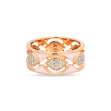 Anello Mikou a due file con smalto rosa e diamanti