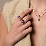 Anello Back to Origin con peridoto e ametista