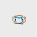Aqua ring with blue topaz and pink quartz