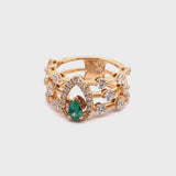 Maureen The Original ring with drop emerald and diamonds