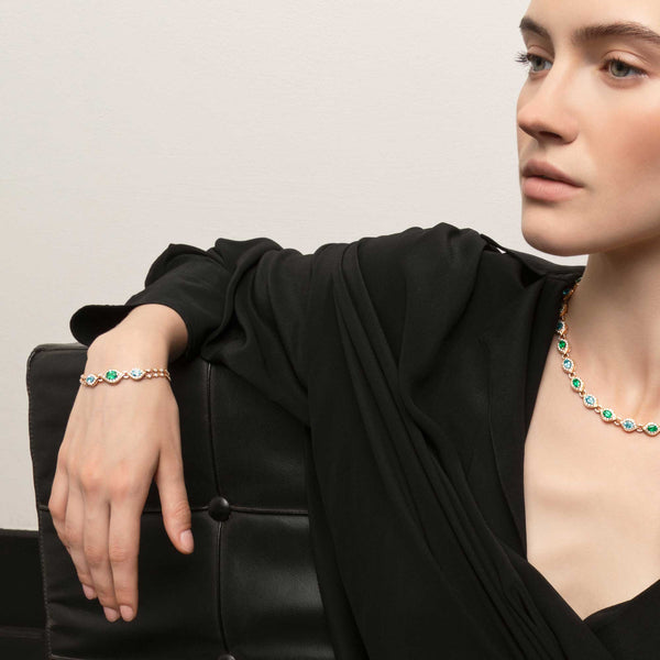 Mikou Vienna bracelet with aquamarine and emerald