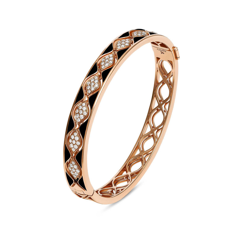 Bracciale rigido Mikou con smalto nero e diamanti