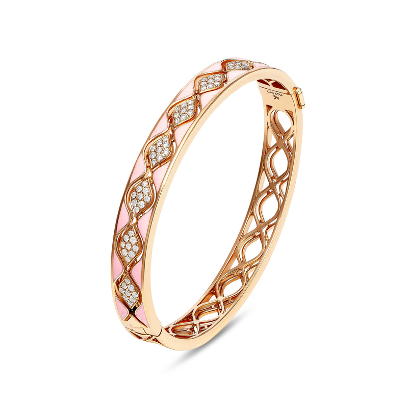 Bracciale rigido Mikou con smalto rosa e diamanti