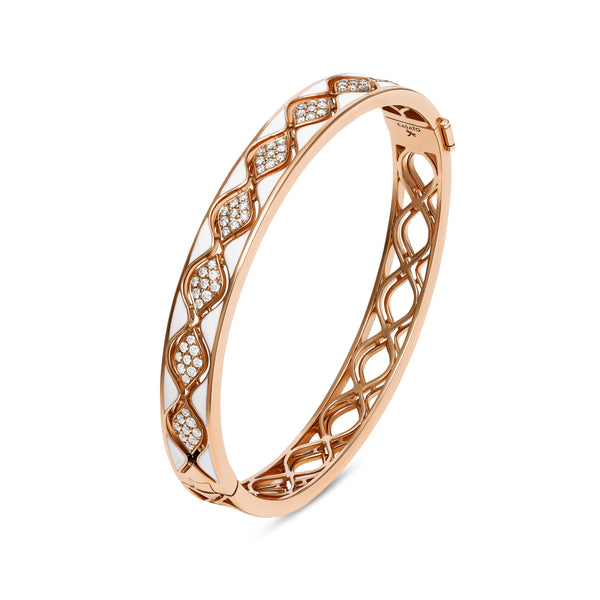Bracciale rigido Mikou con smalto bianco e diamanti