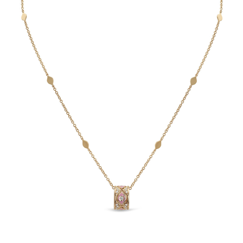 Pendente Mikou con smalto rosa e pavé di diamanti