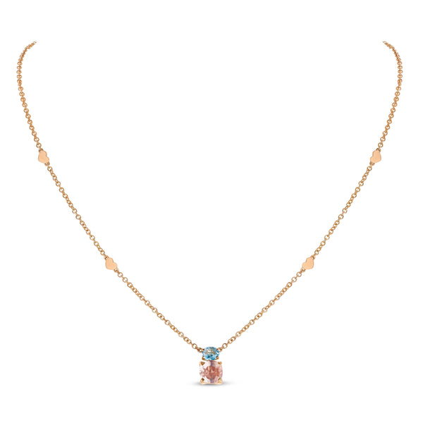 Back to Origin pendant with blue topaz and pink quartz