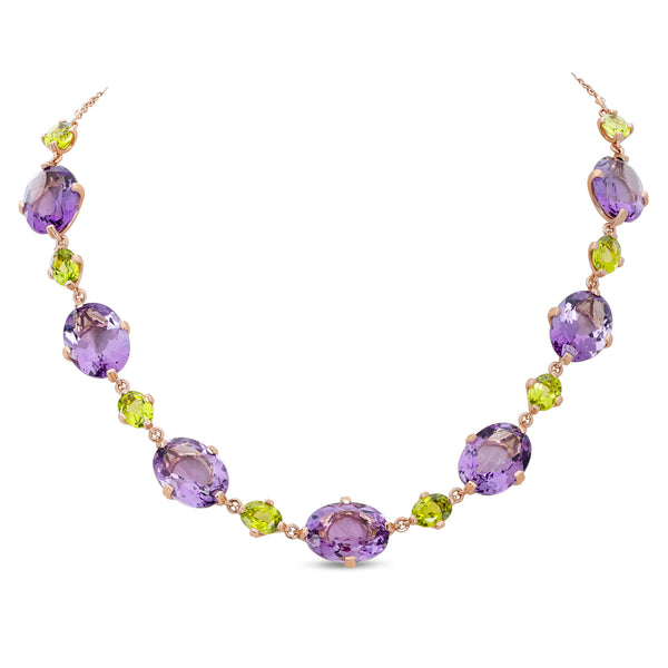 Aqua necklace with amethyst and peridot