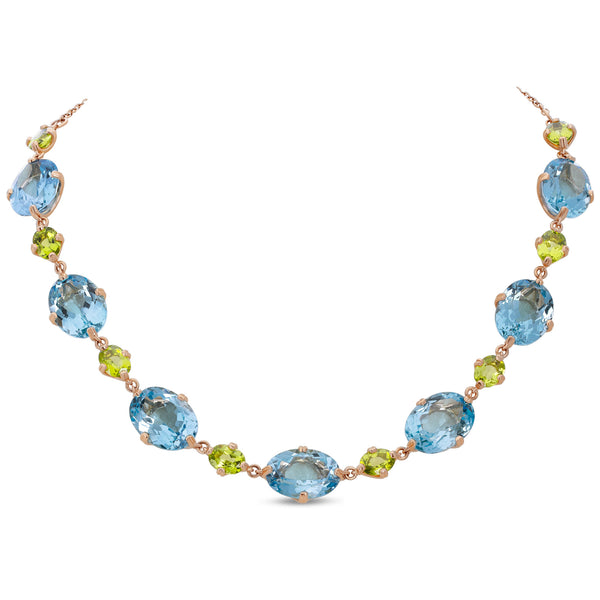 Aqua necklace with blue topaz and peridot