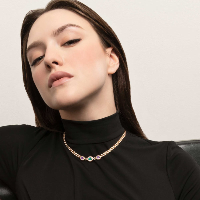 Mikoulette necklace with amethyst and emerald