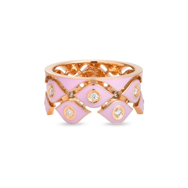 Mikou ring with pink enamel and diamonds