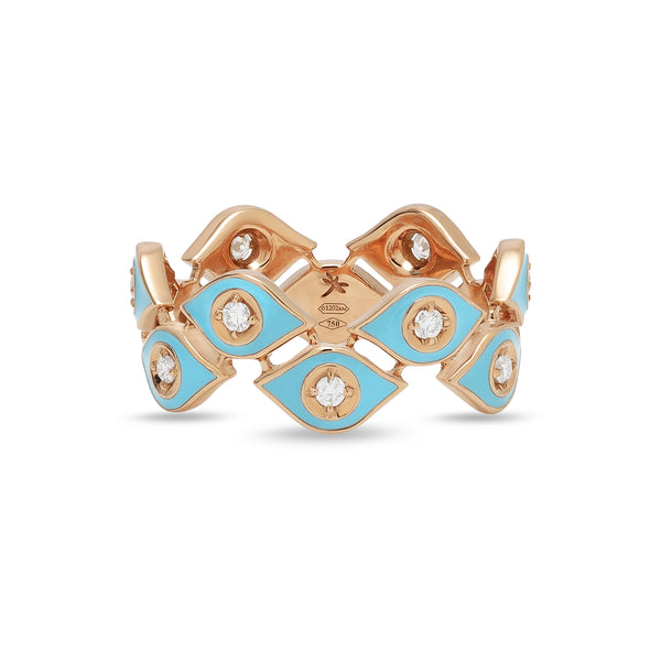 Mikou ring with light blue enamel and diamonds