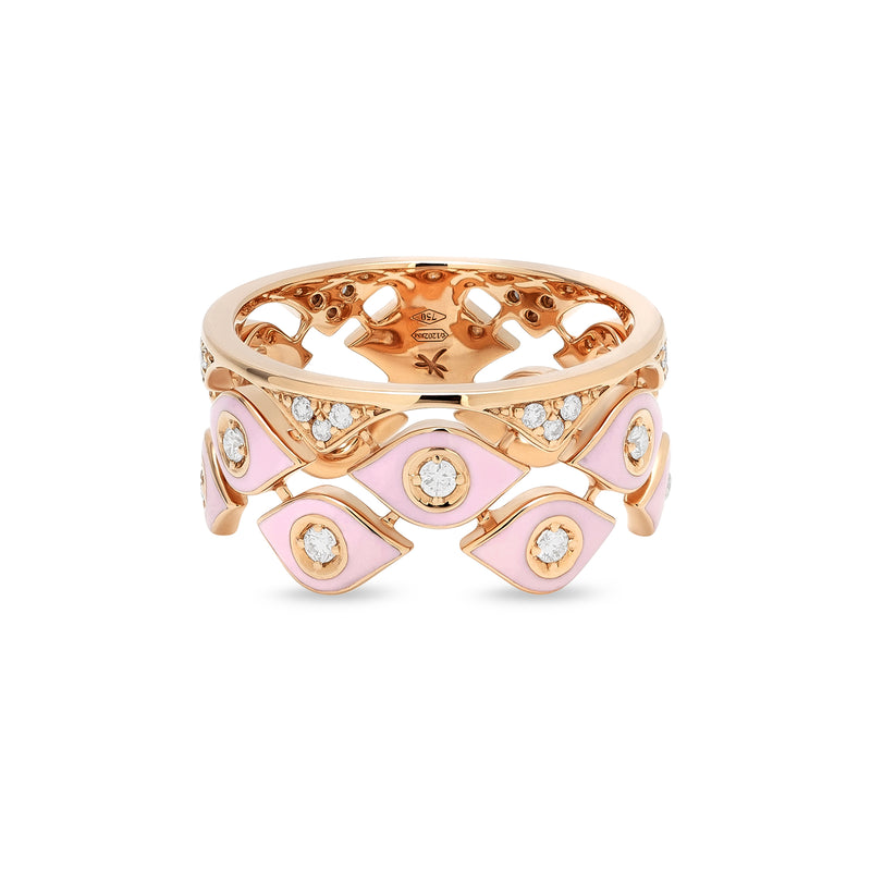 Mikou ring with pink enamel and diamonds