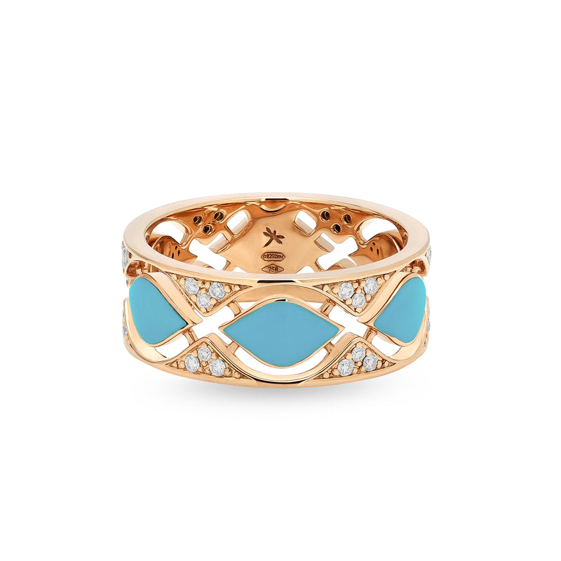 Mikou ring with light blue enamel and diamonds