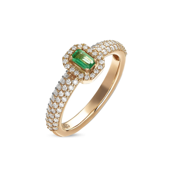 Madame ring with emerald and diamond pavé