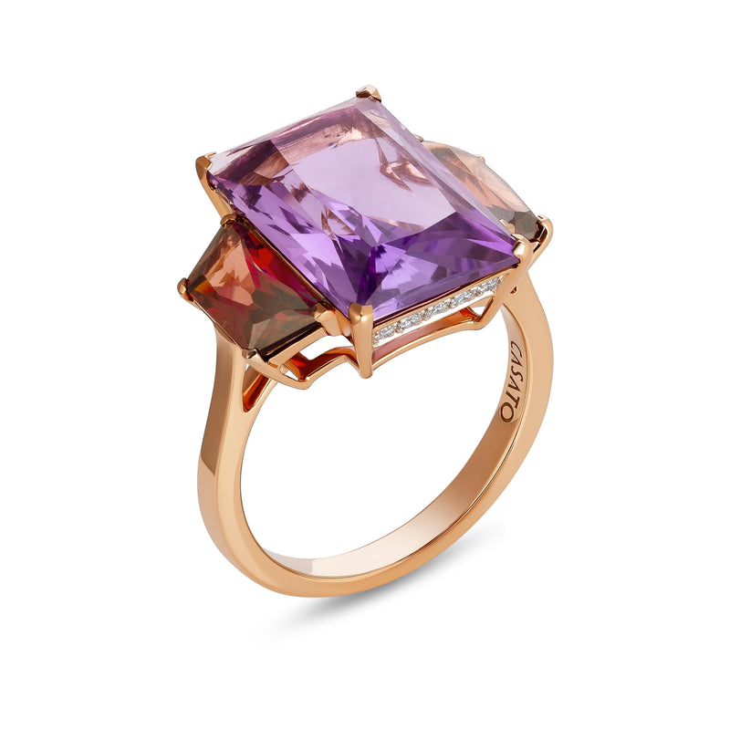 Aqua ring with amethyst and garnet