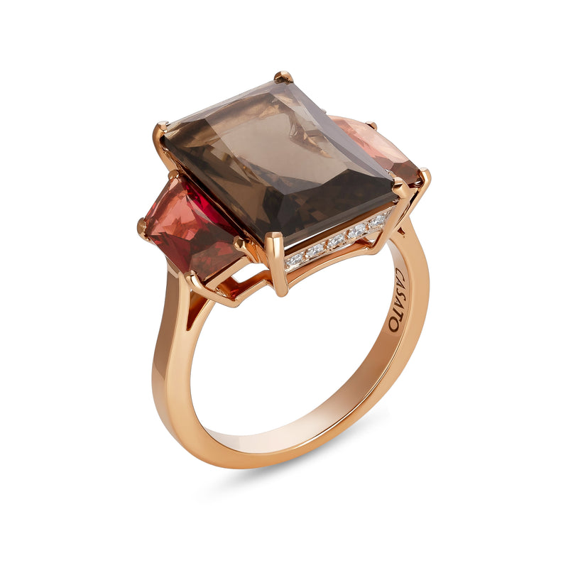 Aqua ring with smoky quartz and garnet