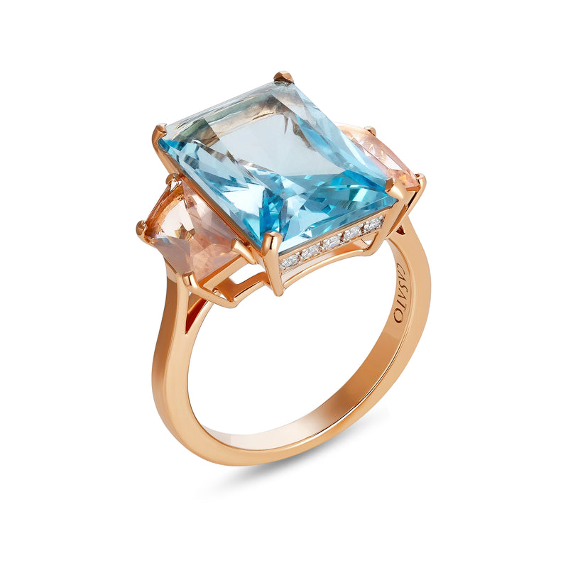 Anello Aqua con topazio azzurro e quarzo rosa