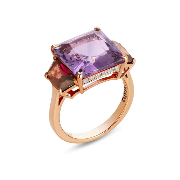 Aqua ring with amethyst and garnet