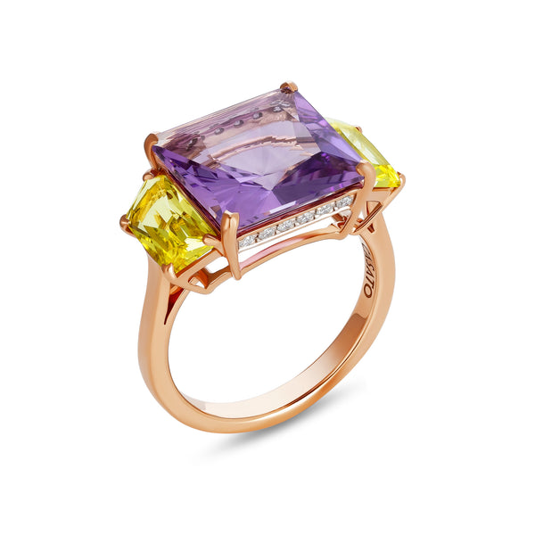 Aqua ring with amethyst and lemon quartz