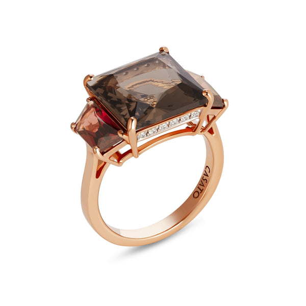 Aqua ring with smoky quartz and garnet