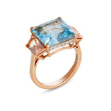 Aqua ring with blue topaz and pink quartz