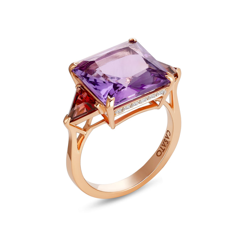 Aqua ring with amethyst and garnet