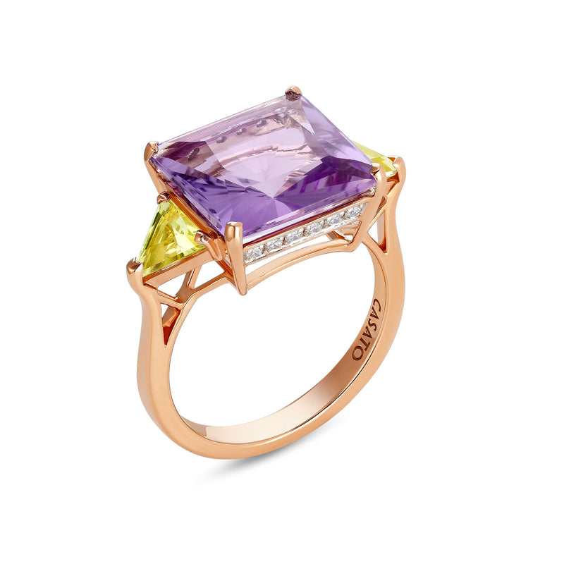 Aqua ring with amethyst and lemon quartz