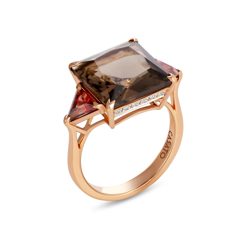 Aqua ring with smoky quartz and garnet