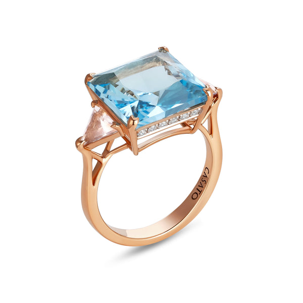 Aqua ring with blue topaz and pink quartz