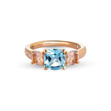 Anello Back to Origin con topazio azzurro e quarzo rosa
