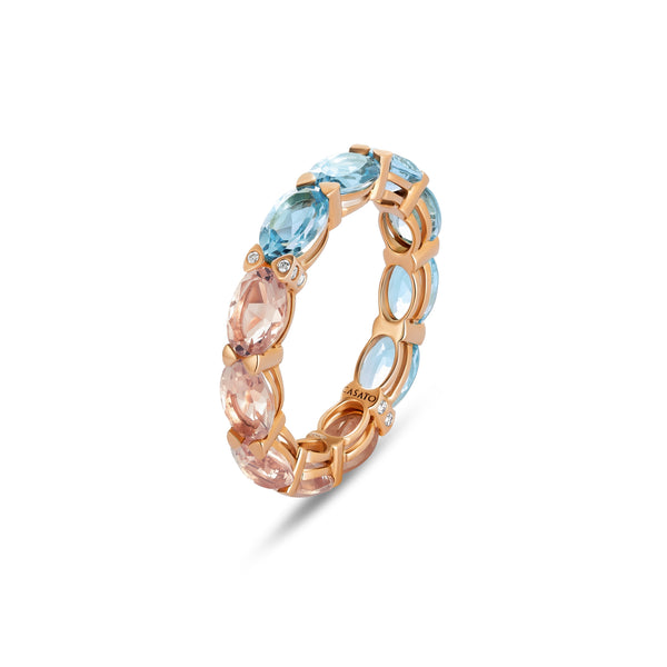 Anello Back to Origin con topazio azzurro e quarzo rosa