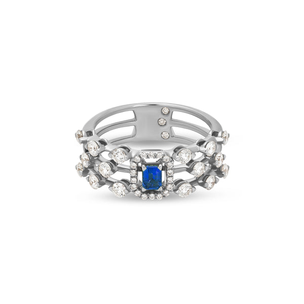 Maureen Medine ring with blue sapphire and diamonds