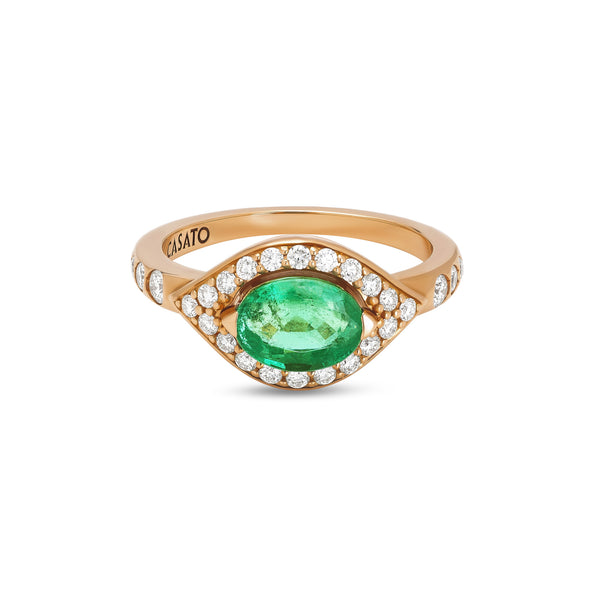 Mikou Vienna ring with emerald and diamonds