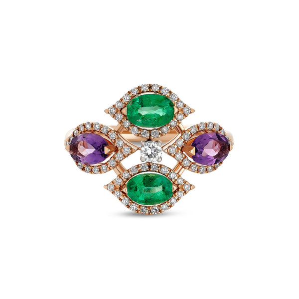 Anello Mikou Vienna con smeraldi e ametista