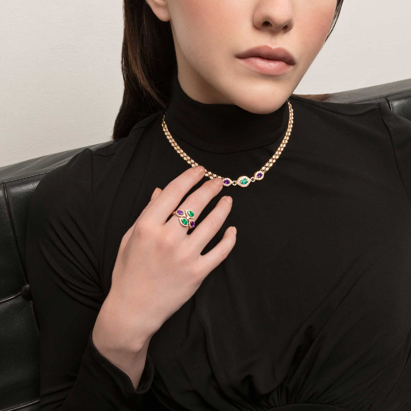 Anello Mikou Vienna con smeraldi e ametista