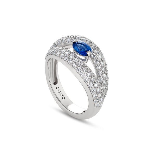 Anello Madame con zaffiro blu e pavé di diamanti