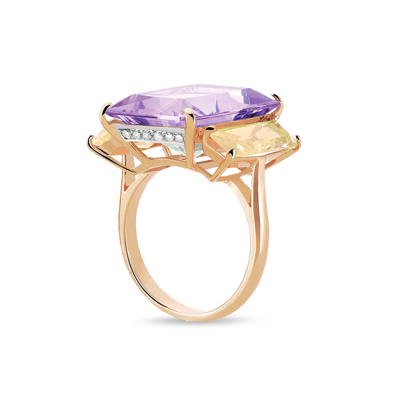 Aqua ring with amethyst and lemon quartz