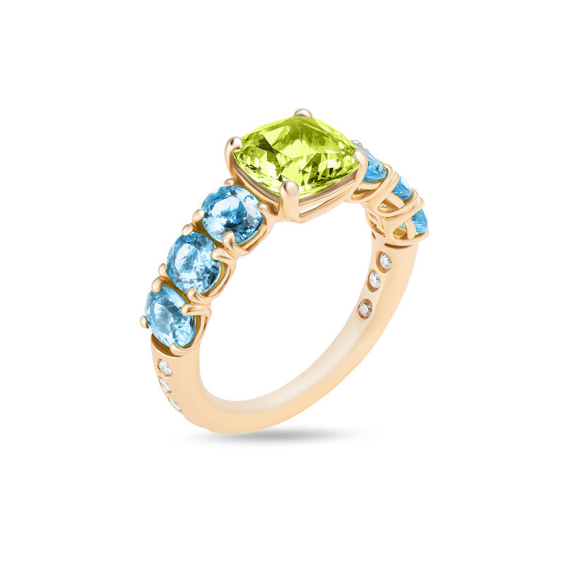 Back to Origin ring with peridot and light blue topaz