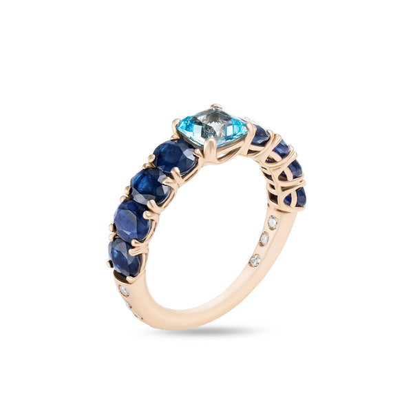 Back to Origin ring with topaz and blue sapphire