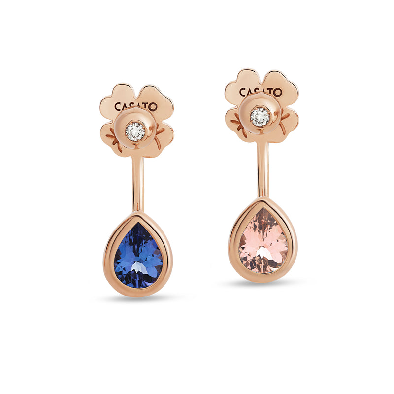 Boutique Paris earrings with pear shaped tanzanite and morganite