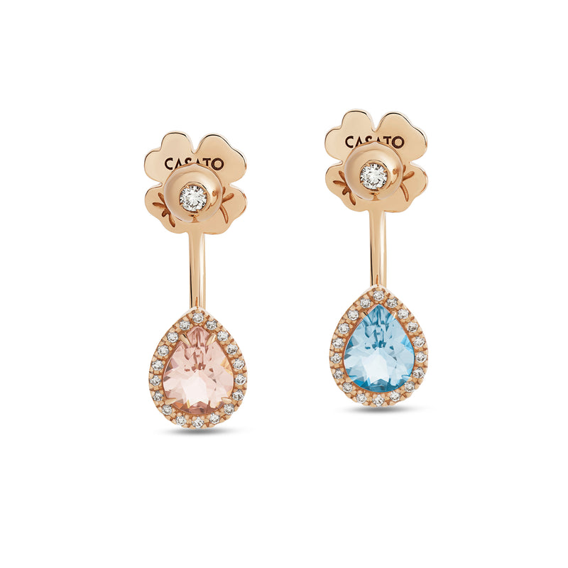 Boutique Paris earrings with diamonds and pear shaped acquamarine and morganite