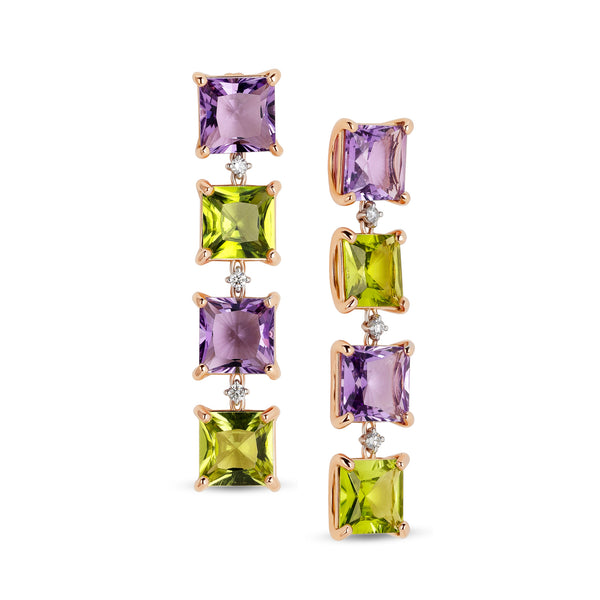 Aqua earrings with peridot and amethyst