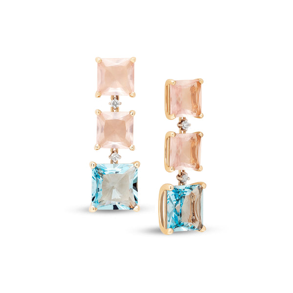 Aqua earrings with pink quartz and blue topaz