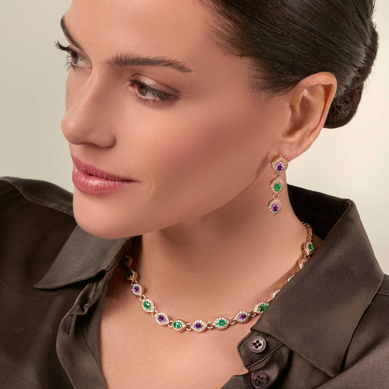 Mikou Vienna earrings with amethyst and emerald