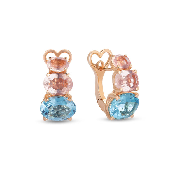 Orecchini Back to Origin con topazio azzurro e quarzo rosa