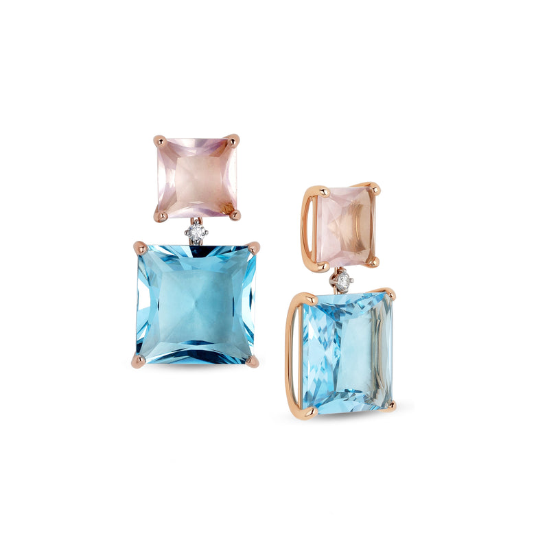 Aqua earrings with pink quartz and blue topaz