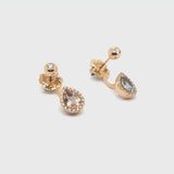 Boutique Paris earrings with diamonds and pear shaped acquamarine and morganite